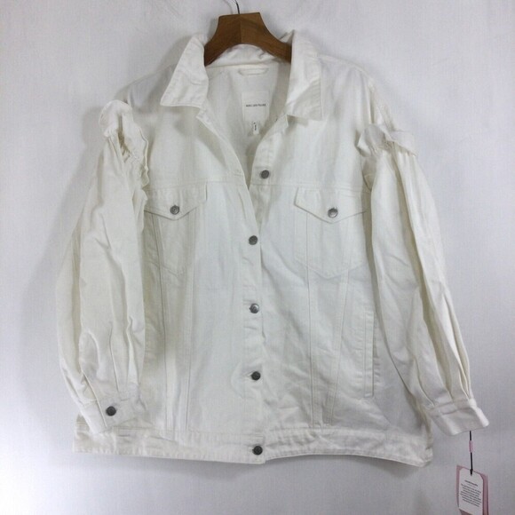 Avec Les Filles Ruffled Puff Sleeve Denim Jean Jacket White 2X NWT - Picture 13 of 13